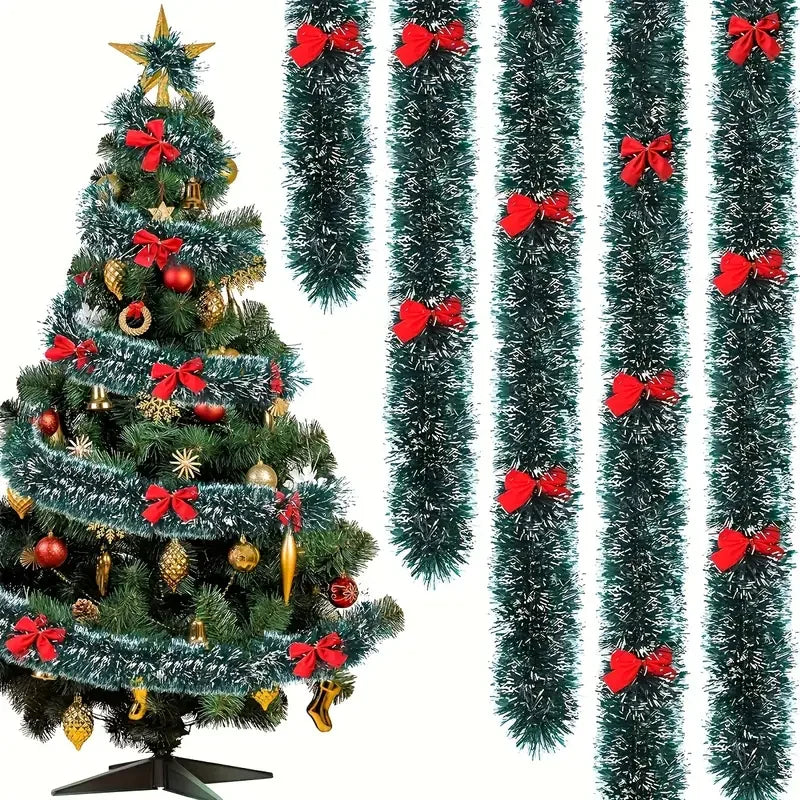 Guirnalda con lazo navideño, cinta de caña verde, colgante para árbol de Navidad.