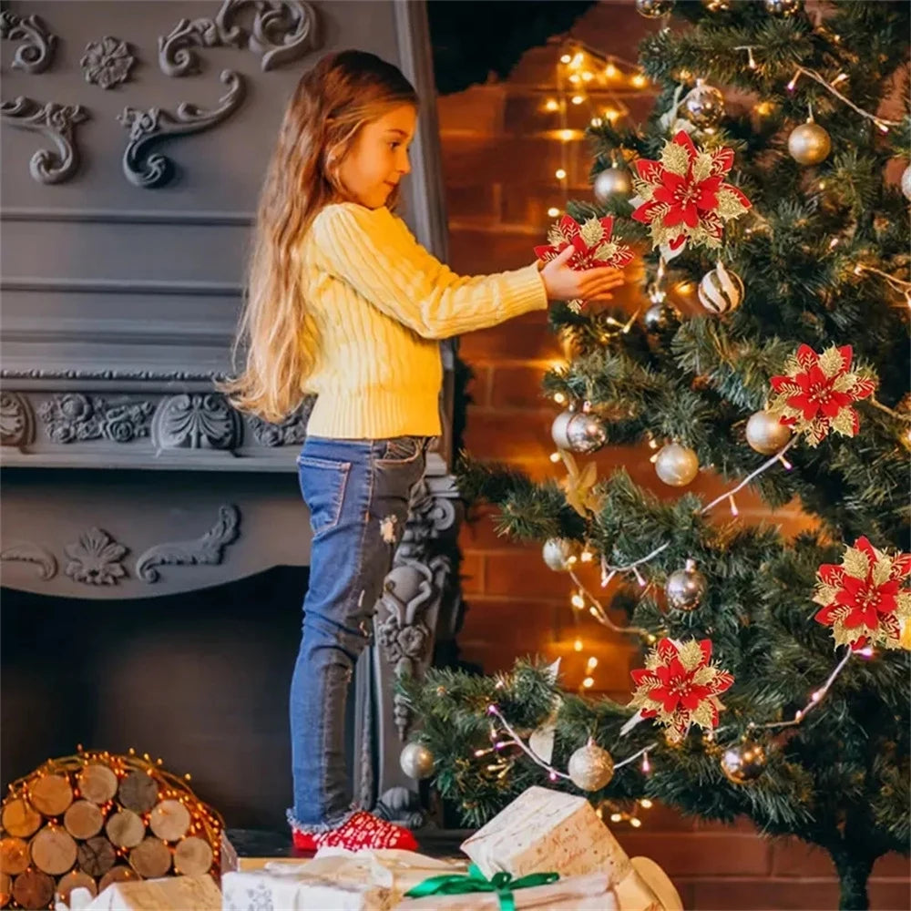 Adornos florales navideños, decoración navideña para el hogar y árbol.