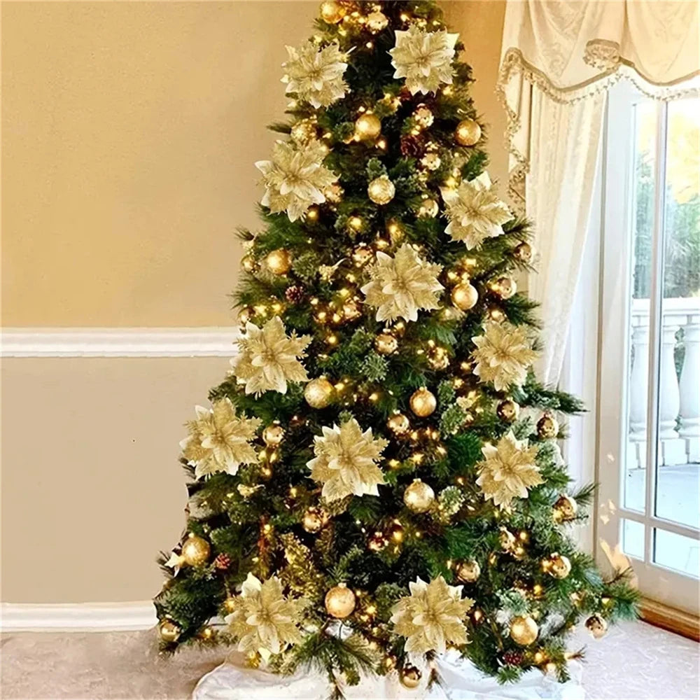Adornos florales navideños, decoración navideña para el hogar y árbol.