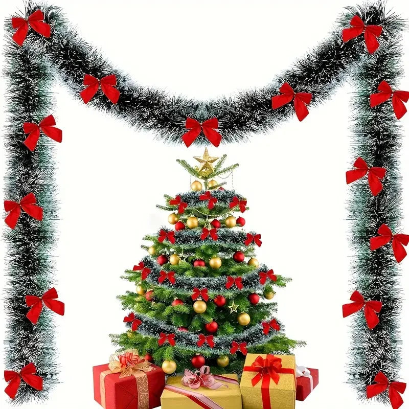Guirnalda con lazo navideño, cinta de caña verde, colgante para árbol de Navidad.