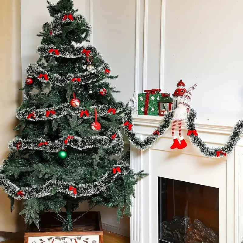 Guirnalda con lazo navideño, cinta de caña verde, colgante para árbol de Navidad.