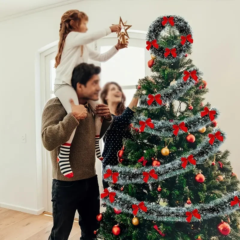 Guirnalda con lazo navideño, cinta de caña verde, colgante para árbol de Navidad.