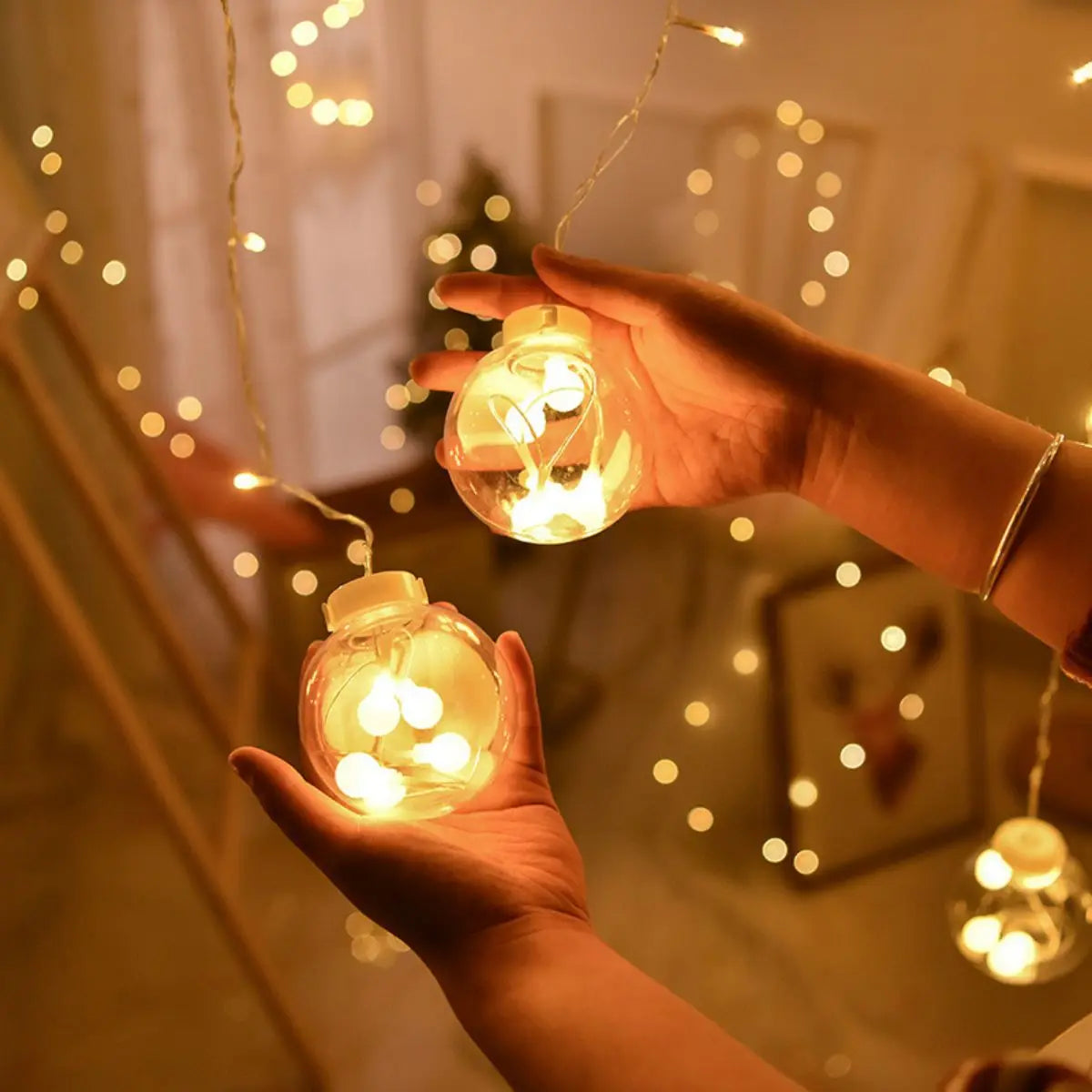 Luces de cadena de bolas de deseos LED, iluminación impermeable para exteriores,