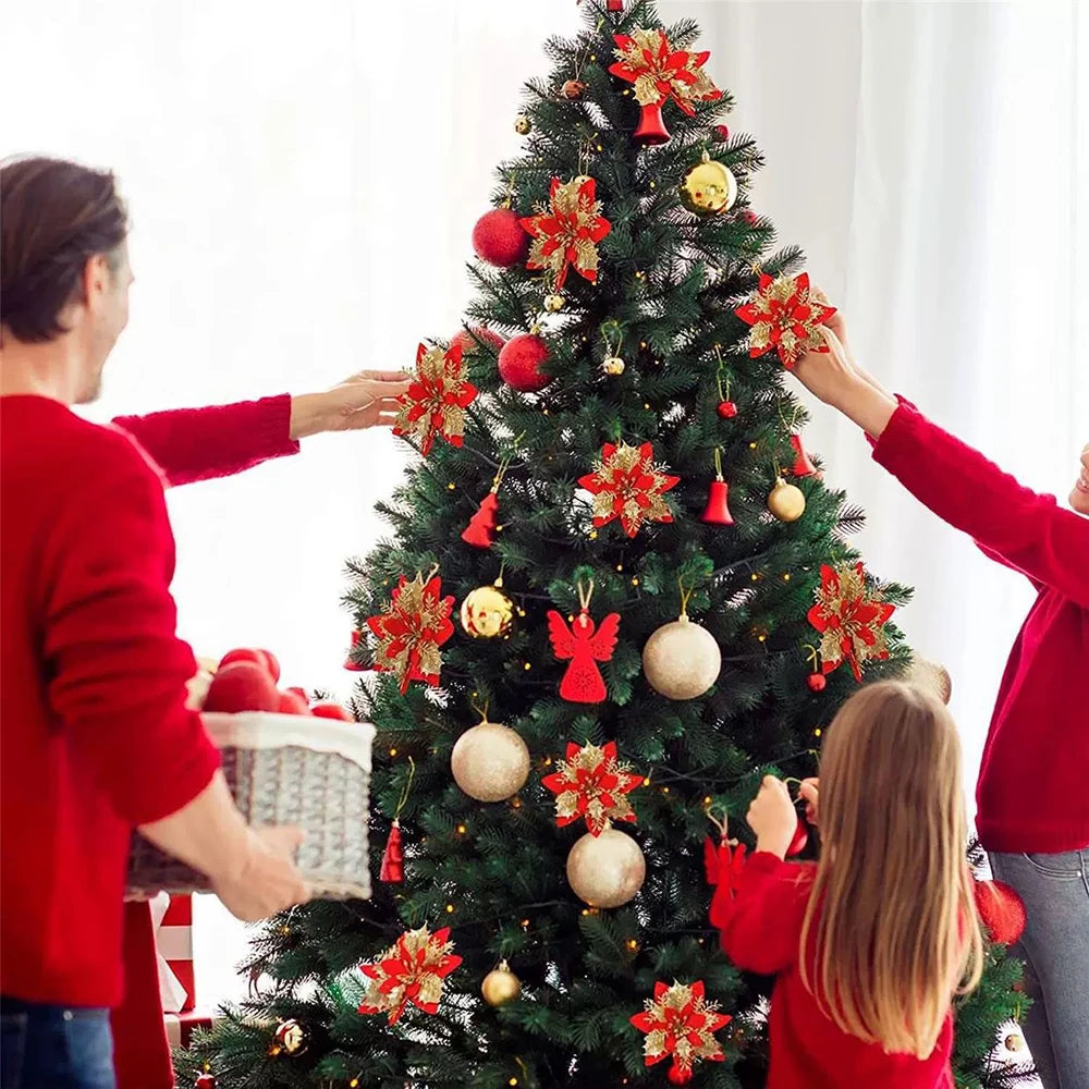 Adornos florales navideños, decoración navideña para el hogar y árbol.