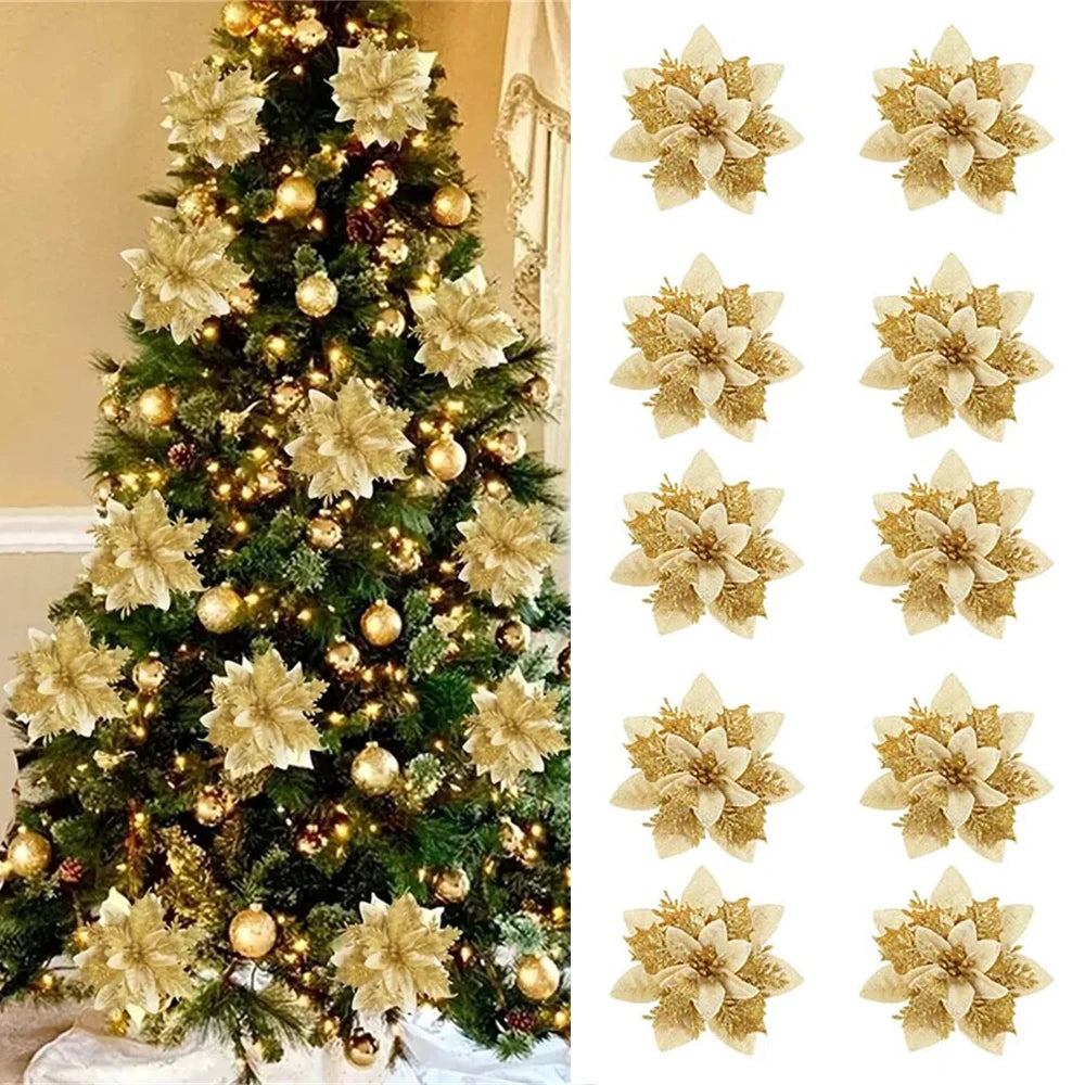 Adornos florales navideños, decoración navideña para el hogar y árbol.