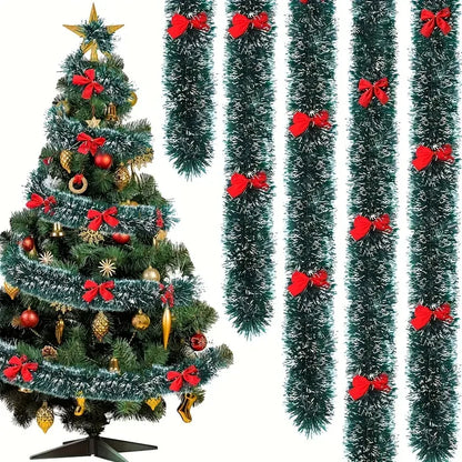 Guirnalda con lazo navideño, cinta de caña verde, colgante para árbol de Navidad.