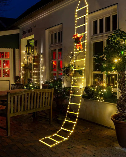 Escalera con luces led para decoración navideña con Papá Noel trepador