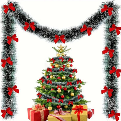 Guirnalda con lazo navideño, cinta de caña verde, colgante para árbol de Navidad.