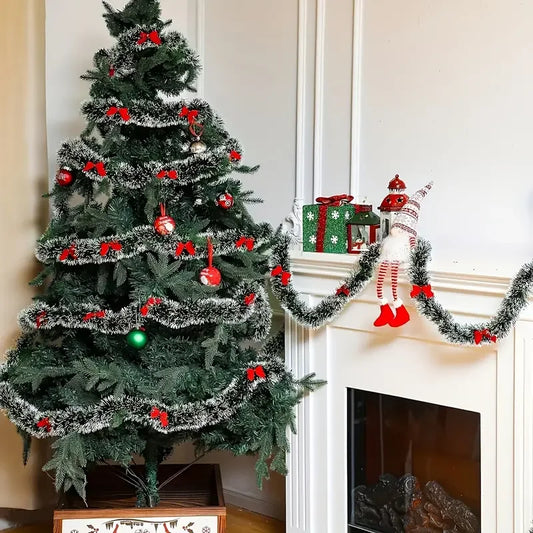 Guirnalda con lazo navideño, cinta de caña verde, colgante para árbol de Navidad.