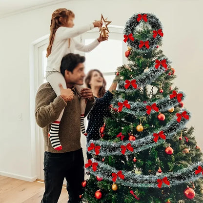Guirnalda con lazo navideño, cinta de caña verde, colgante para árbol de Navidad.
