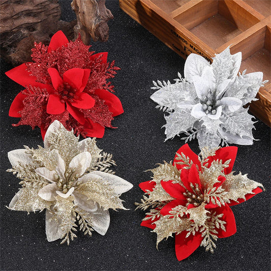 Adornos florales navideños, decoración navideña para el hogar y árbol.
